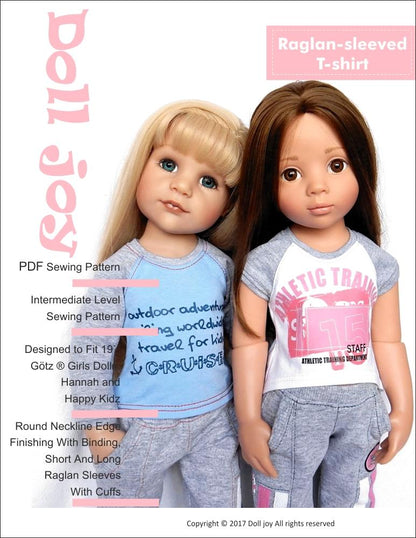 Raglan-Sleeved T-shirt Pattern for 19" Gotz Dolls