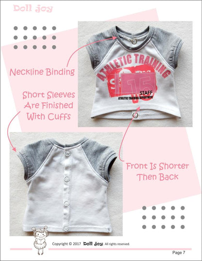 Raglan-Sleeved T-shirt Pattern for 19" Gotz Dolls