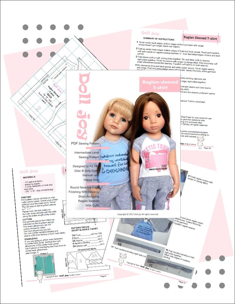 Raglan-Sleeved T-shirt Pattern for 19" Gotz Dolls