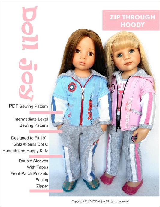 Zip Through Hoody Pattern for 19" Gotz Dolls