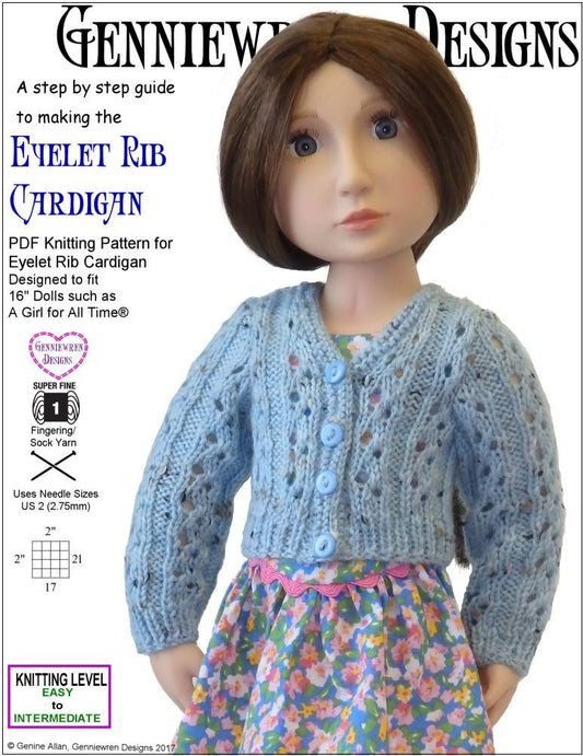 Eyelet Rib Cardigan Knitting Pattern for AGAT Dolls