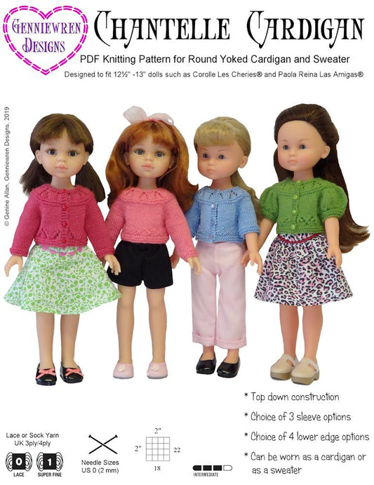 Chantelle Cardigan Knitting Pattern for CLC and Paola Reina Dolls