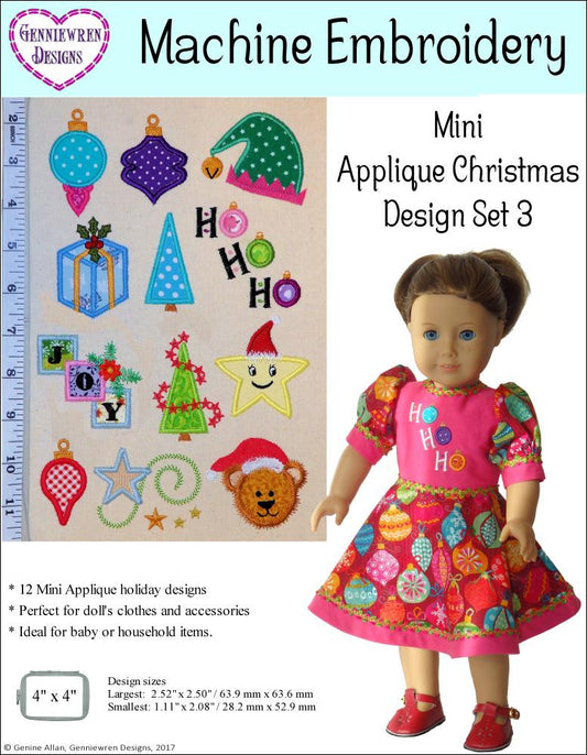 Mini Applique Christmas Design Set 3 Machine Embroidery Designs