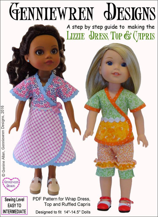 Lizzie Dress, Top and Capris 14-14.5" Doll Clothes Pattern