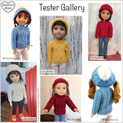 Aran Knit Fisherman's Sweater and Hat Knitting Pattern for 14.5-15" Dolls