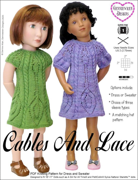 Cables and Lace Knitting Pattern for 16" dolls such as A Girl for All Time
