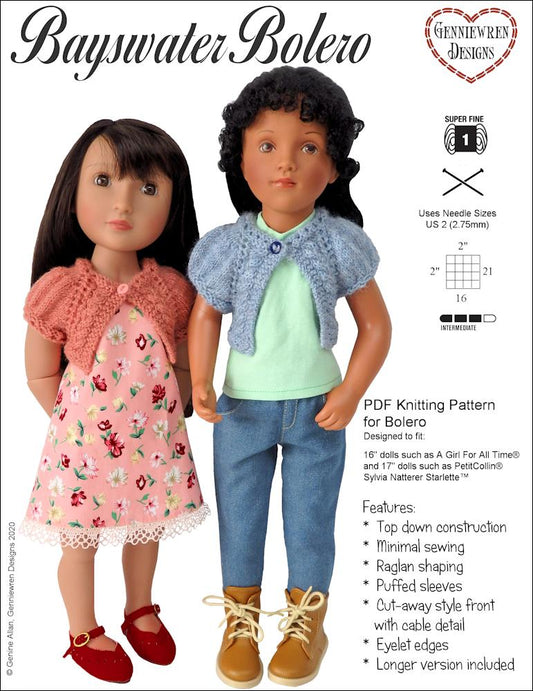 Bayswater Bolero Knitting Pattern for Slim 16"-17" dolls