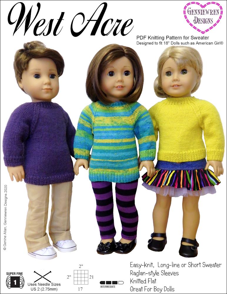 West Acre Sweater 18" Doll Knitting Pattern