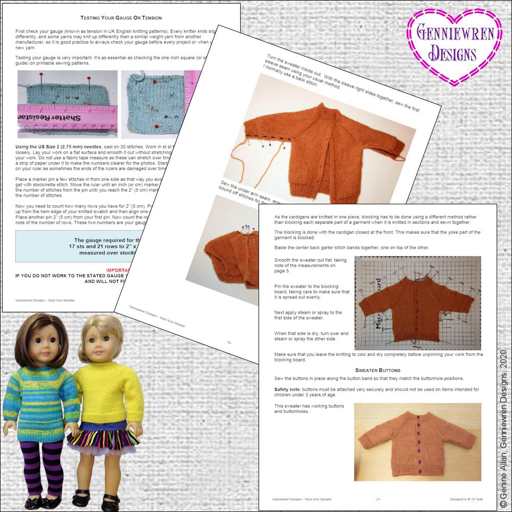 West Acre Sweater 18" Doll Knitting Pattern