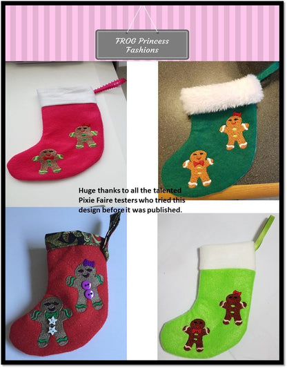 The Gingerbread Dress and Gingerbread Twins Stocking Machine Embroidery Design