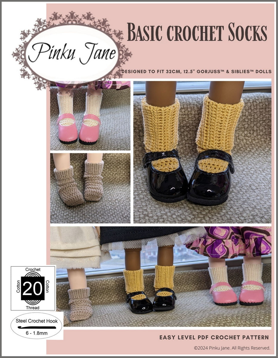 Basic Crochet Socks Crochet Pattern For 12-12.5" Gorjuss and Siblies Dolls