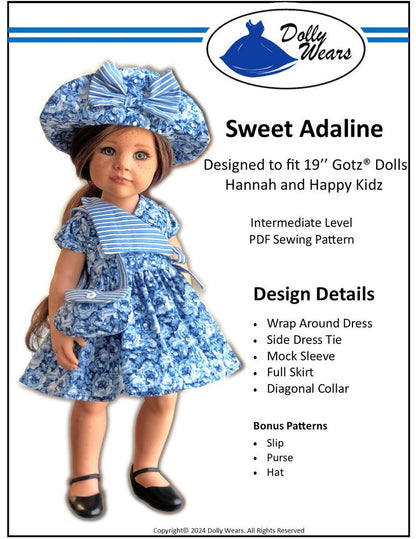 Sweet Adaline Doll Clothes Pattern For 19" Gotz Dolls