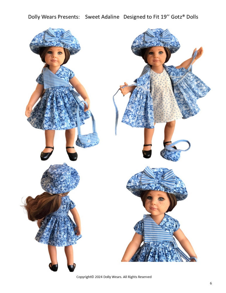 Sweet Adaline Doll Clothes Pattern For 19" Gotz Dolls