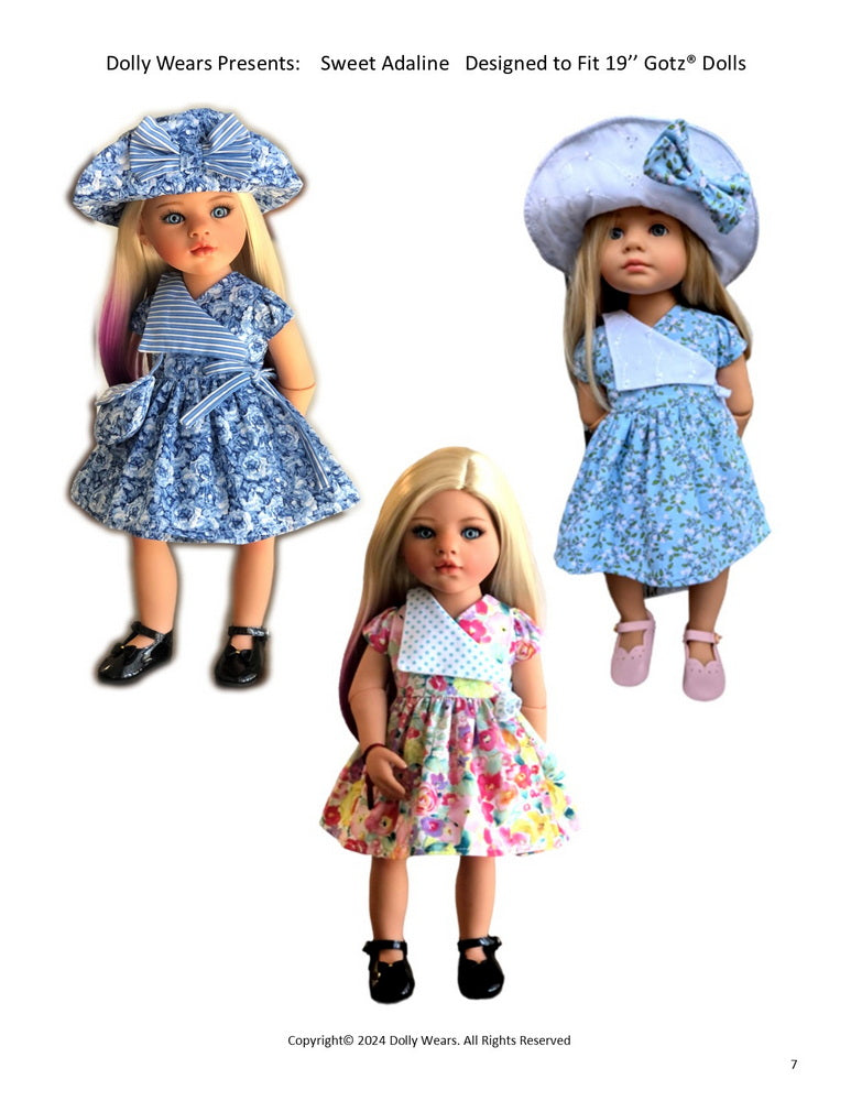 Sweet Adaline Doll Clothes Pattern For 19" Gotz Dolls