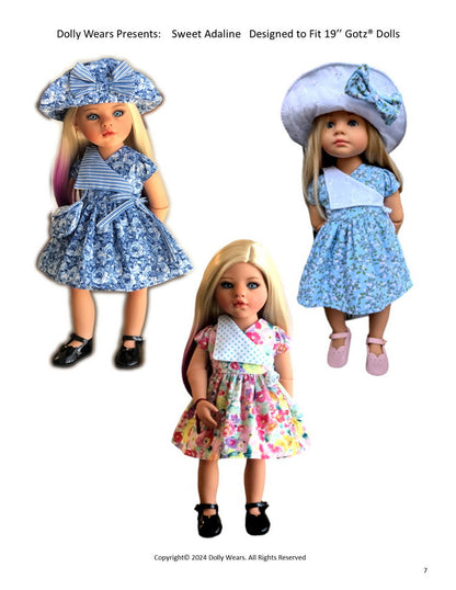 Sweet Adaline Doll Clothes Pattern For 19" Gotz Dolls