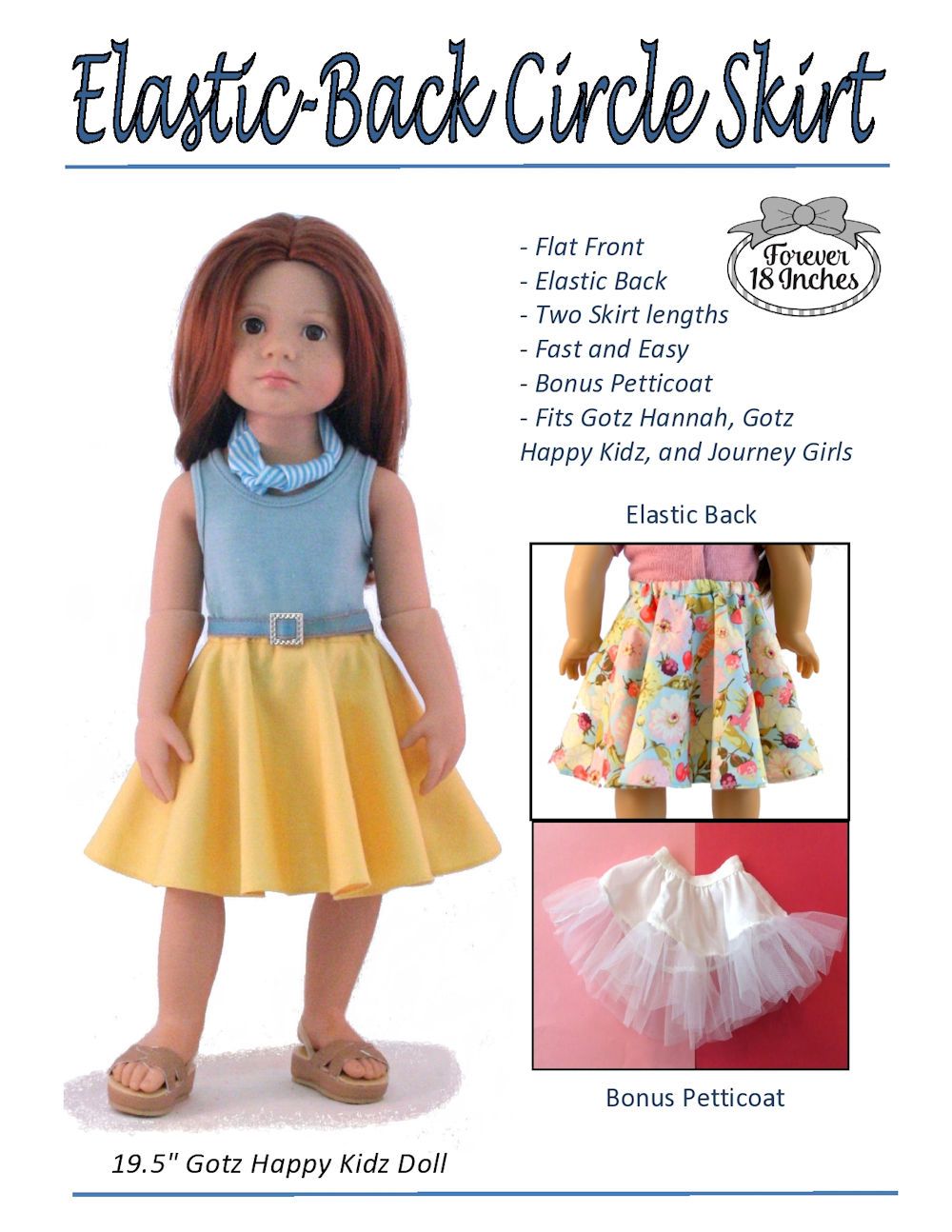 Elastic Back Circle Skirt for 18” Journey Girls and 19” Gotz Dolls