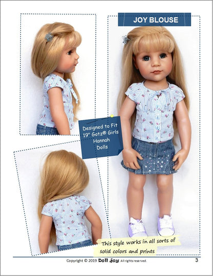 Joy Blouse Pattern for 19" Gotz Dolls