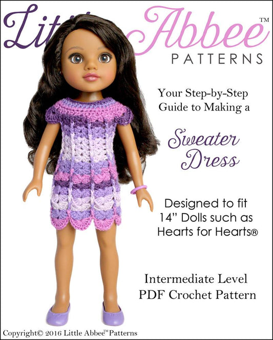 Sweater Dress Crochet Pattern for Les Cheries and Hearts for Hearts Dolls