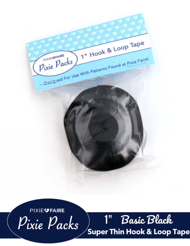 Pixie Packs 1" Wide Super Thin Hook and Loop Tape - Black