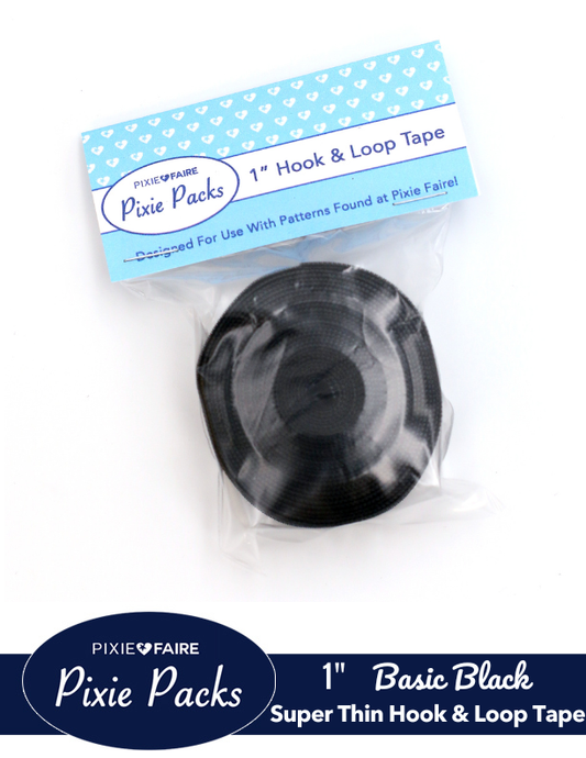 Pixie Packs 1" Wide Super Thin Hook and Loop Tape - Black