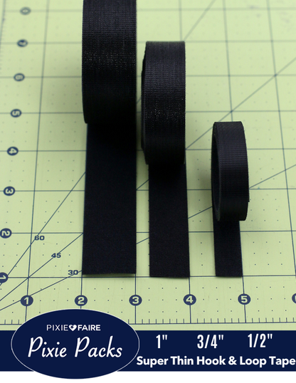 Pixie Packs 1/2" Wide Super Thin Hook and Loop Tape - Color:Black 25 Yard BULK ROLL