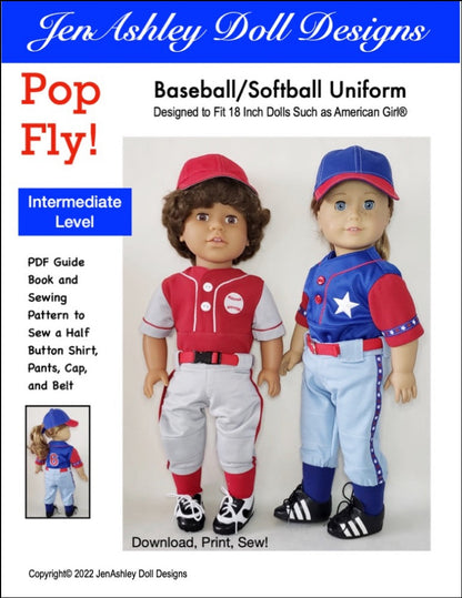 Pop Fly! Baseball / Softball Uniform 18" Doll Clothes Pattern