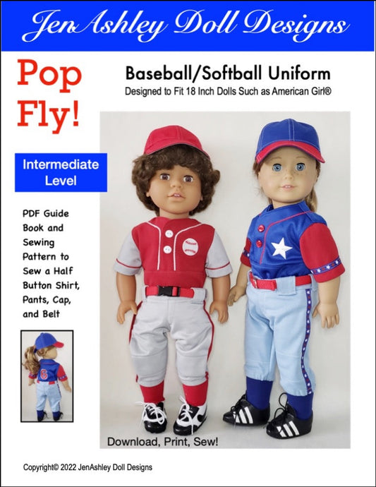 Pop Fly! Baseball / Softball Uniform 18" Doll Clothes Pattern