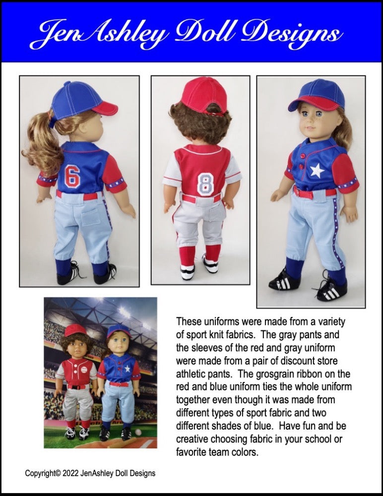 Pop Fly! Baseball / Softball Uniform 18" Doll Clothes Pattern