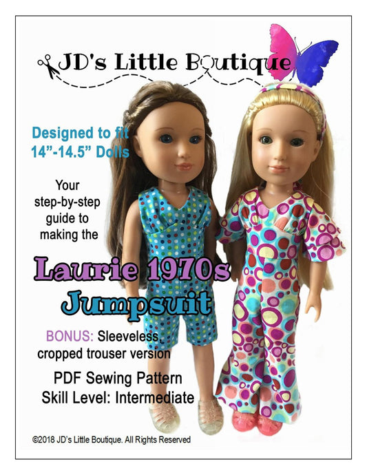 Laurie 1970s Jumpsuit 14" - 14.5" Doll Clothes Pattern