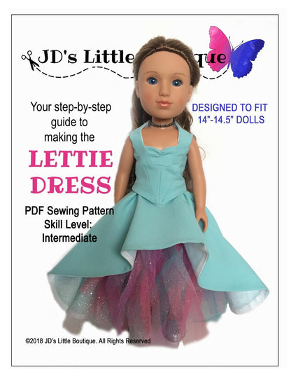 Lettie Dress 14" - 14.5" Doll Clothes Pattern