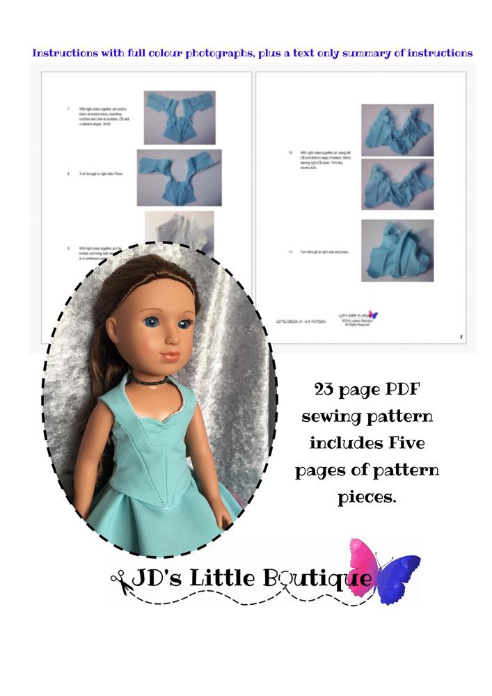 Lettie Dress 14" - 14.5" Doll Clothes Pattern