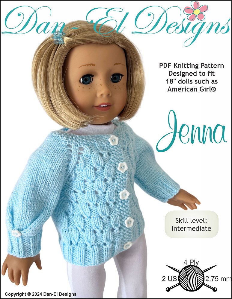 Jenna 18" Doll Clothes Knitting Pattern