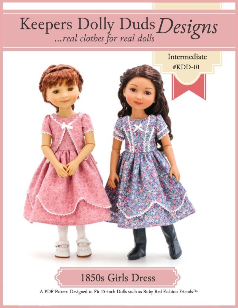 1850's Girls Dress Pattern For 15" Ruby Red Fashion Friends Dolls