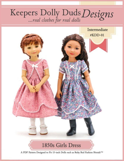 1850's Girls Dress Pattern For 15" Ruby Red Fashion Friends Dolls