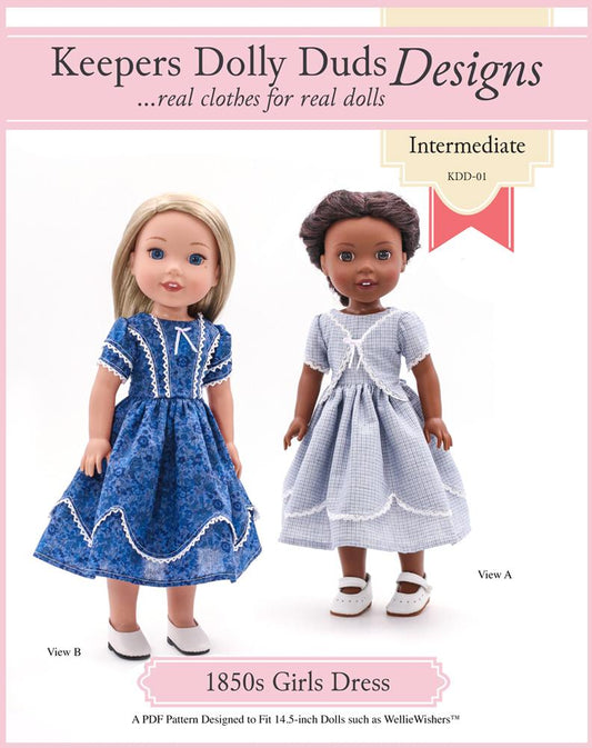 1850's Girls Dress 14.5" Doll Clothes Pattern