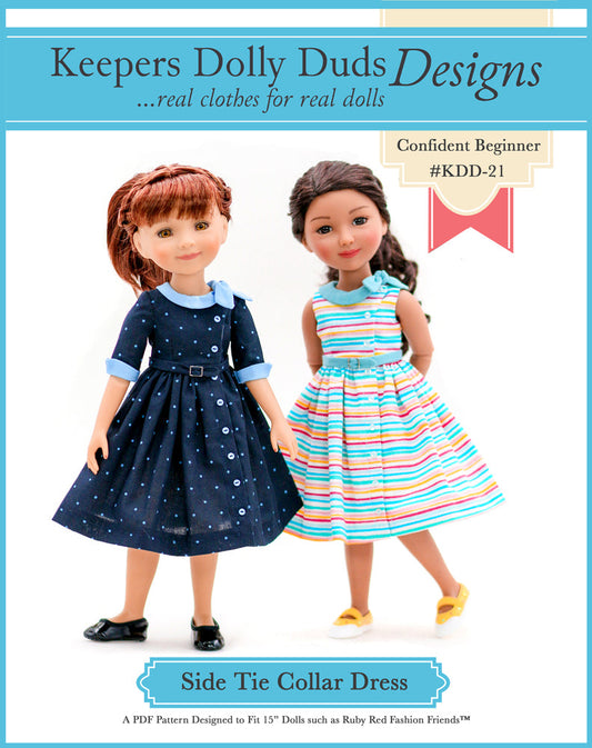 Side Tie Collar Dress Pattern For 15" Ruby Red Fashion Friends Dolls