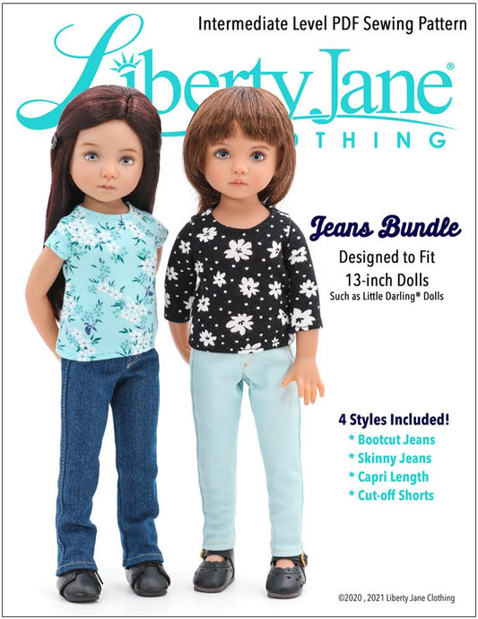 Jeans Bundle Doll Clothes Pattern For Little Darling Dolls