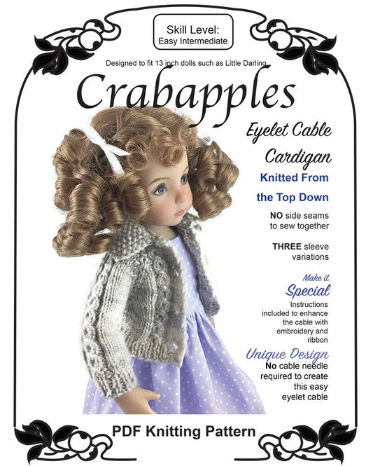 Eyelet Cable Cardigan Knitting Pattern for Little Darling Dolls