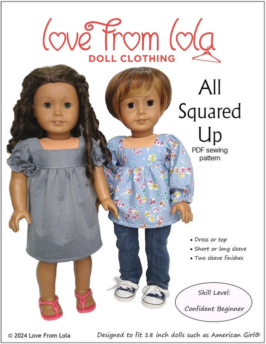 All Squared Up Dress or Top 18" Doll Clothes Pattern