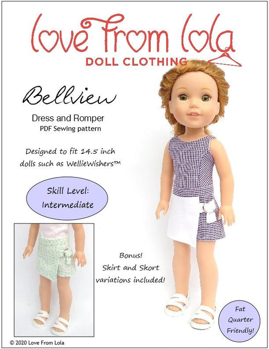 Bellview Dress and Romper 14.5" Doll Clothes Pattern