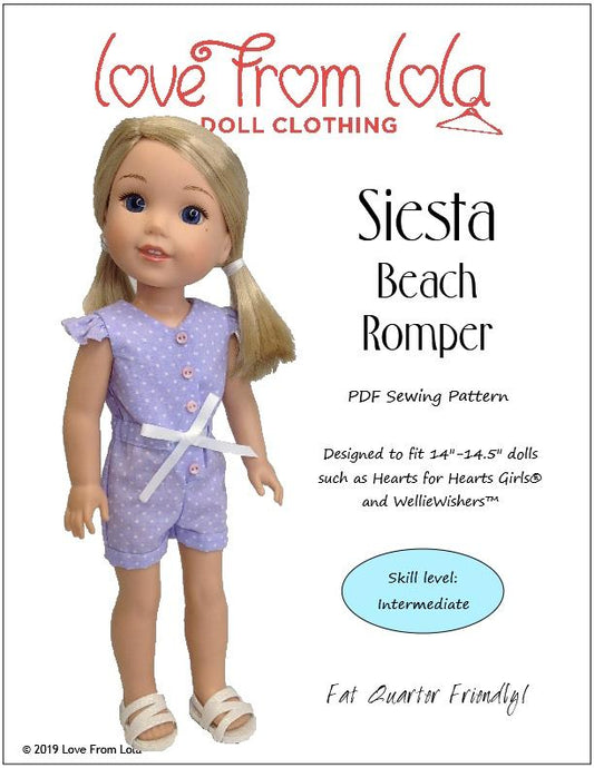 Siesta Beach Romper 14" - 14.5" Doll Clothes Pattern
