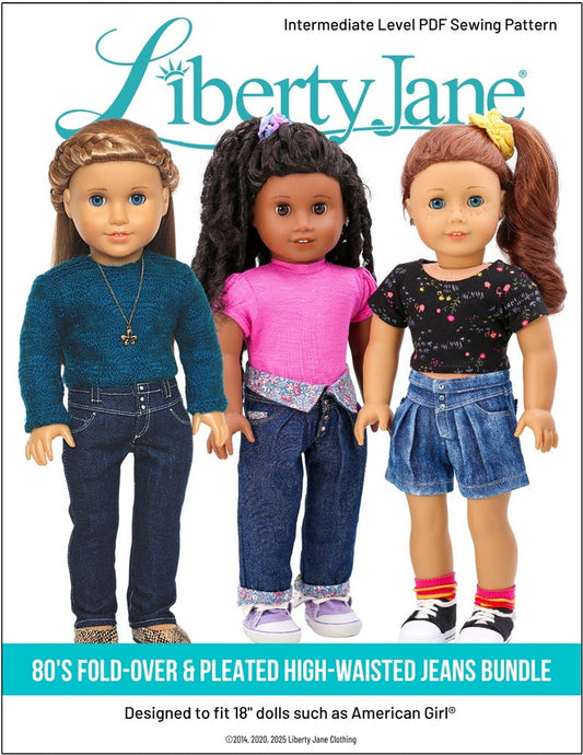 80s Style Pleated High Waisted Jeans Bundle 18" Doll Clothes Pattern