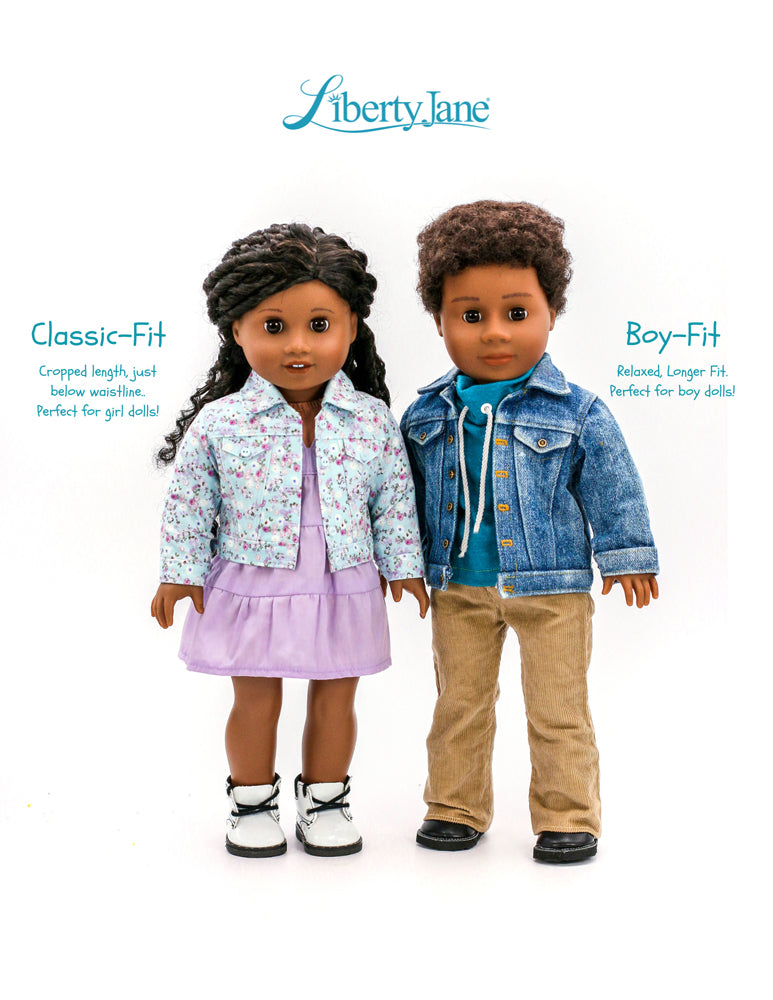 Boy Fit Denim Jacket 18" Doll Clothes Pattern