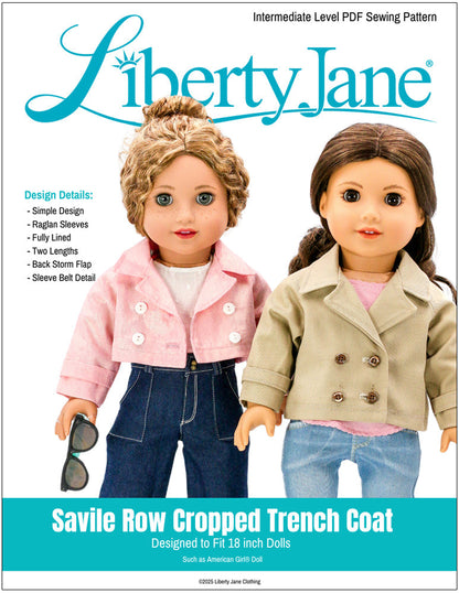 Savile Row Cropped Trench Coat 18" Doll Clothes Pattern
