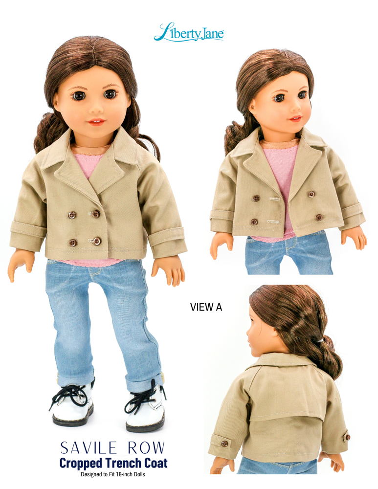 Savile Row Cropped Trench Coat 18" Doll Clothes Pattern