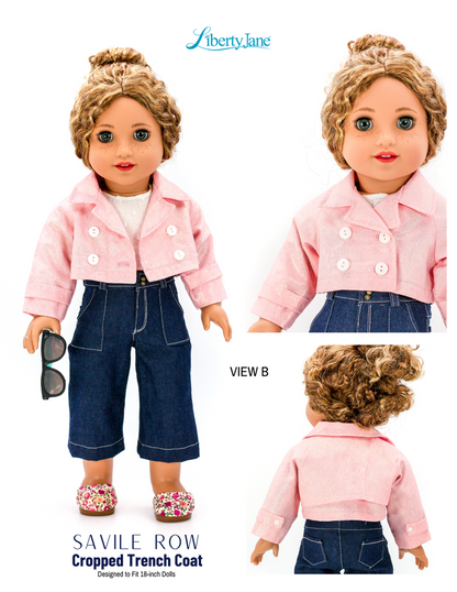 Savile Row Cropped Trench Coat 18" Doll Clothes Pattern