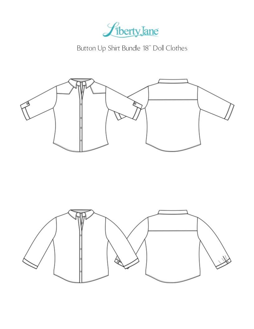 Button Up Shirt Bundle for Girls and Boys 18" Doll Clothes Pattern