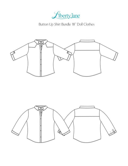 Button Up Shirt Bundle for Girls and Boys 18" Doll Clothes Pattern