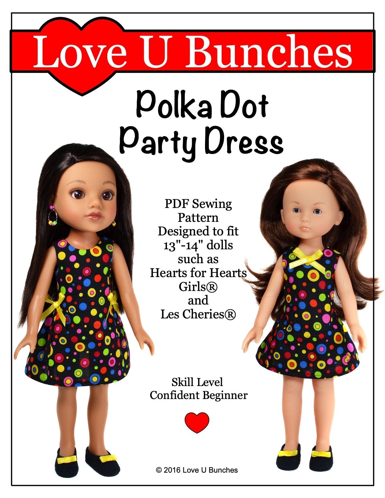 Polka Dot Party Dress for Les Cheries and Hearts For Hearts Girls Dolls