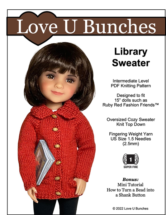 Library Sweater Knitting Pattern For 15" Ruby Red Fashion Friends Dolls